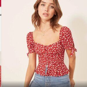 Reformation Holland Top in Red and White Floral